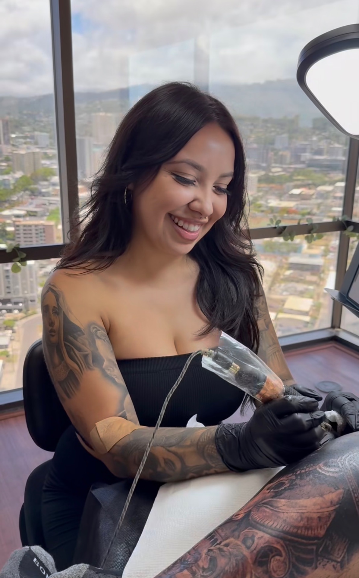 Sandra tattooing at Skin Design Tattoo Hawaii in Honolulu